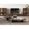 Sleek modern living room with walnut coffee tables and media unit by LEOPARD Furniture, Canada’s top interior designer.