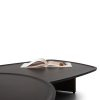 Modern dark wood coffee table with open book on white background by LEOPARD Furniture, Canada.