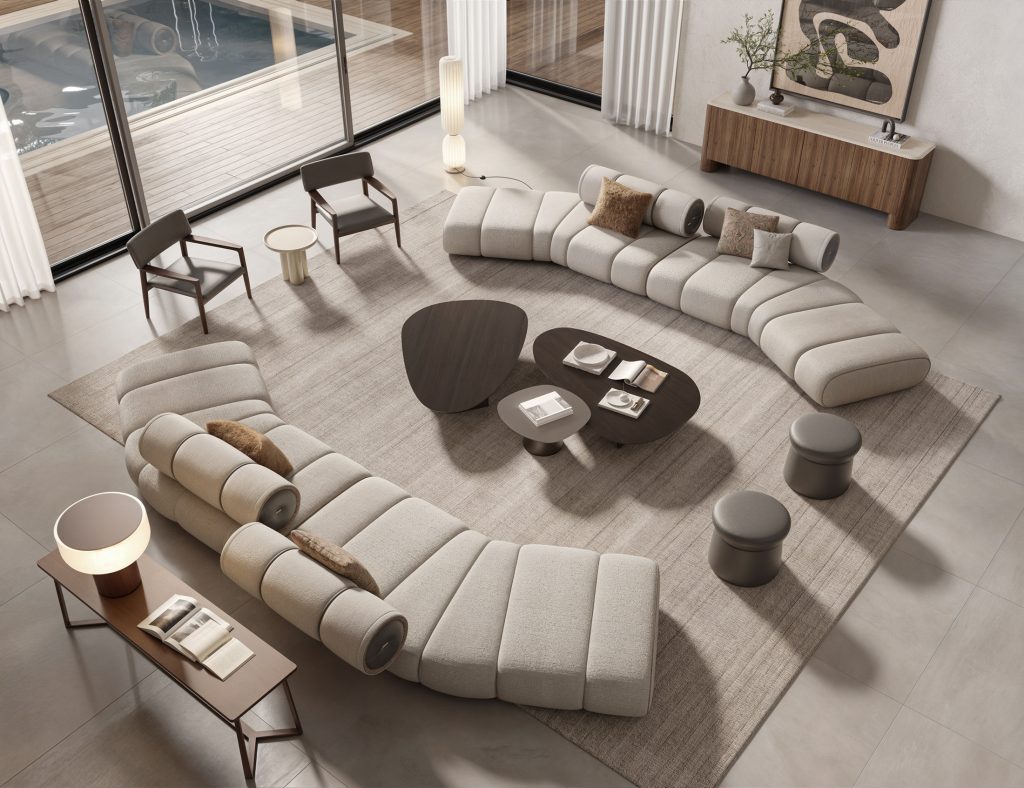 Salle de séjour contemporaine avec canapé modulaire luxueux de LEOPARD Furniture, Canada, design intérieur élégant.