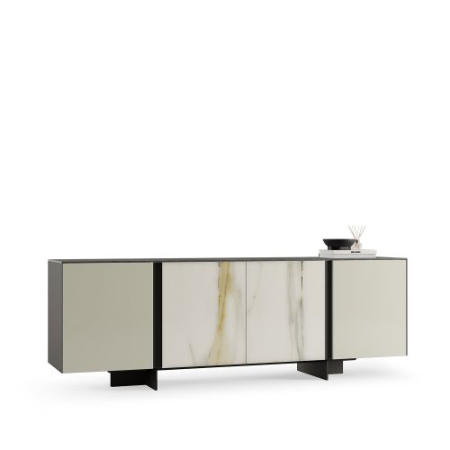 Modern marble sideboard on white background by LEOPARD Furniture, Canada. High-end luxury design, perfect for contemporary interiors.