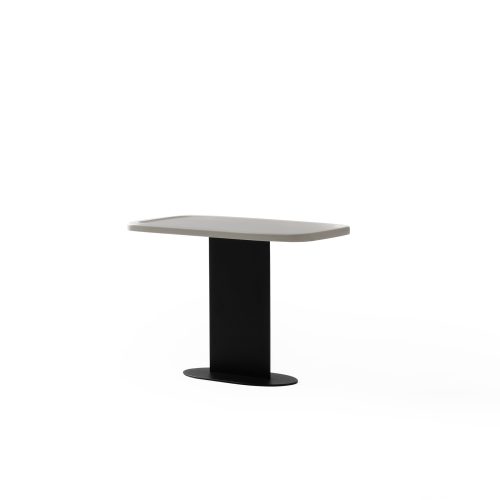 Table d'appoint moderne en métal noir et bois gris sur fond blanc, design exclusif LEOPARD Furniture Canada.