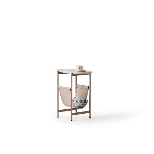 Table d'appoint moderne avec porte-revues par LEOPARD Furniture, design minimaliste. Fond blanc.