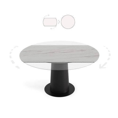 Modern marble-top extendable dining table by LEOPARD Furniture on white background.