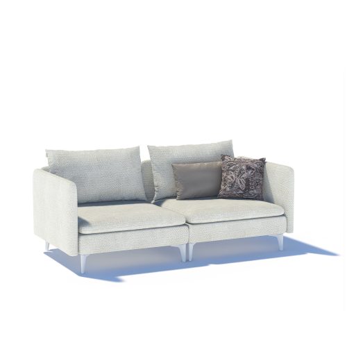 Élégant canapé beige deux places, coussins sophistiqués, fond blanc, pour salon moderne chez LEOPARD Furniture Canada.