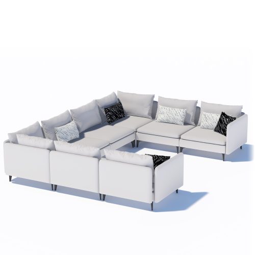 Ensemble de canapé modulaire gris sur fond blanc, style contemporain, par LEOPARD Furniture Canada.