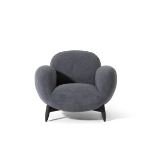 Fauteuil moderne en boucle gris foncé de LEOPARD Furniture sur fond blanc, parfait pour les intérieurs canadiens de luxe.