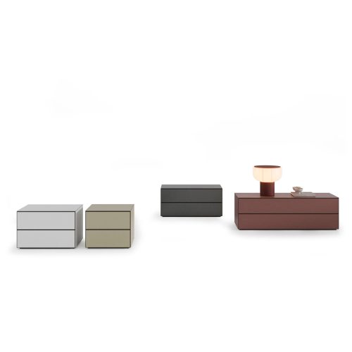 Modern minimalist bedside cabinets in diverse colors on white background. High-end LEOPARD Furniture Canada.