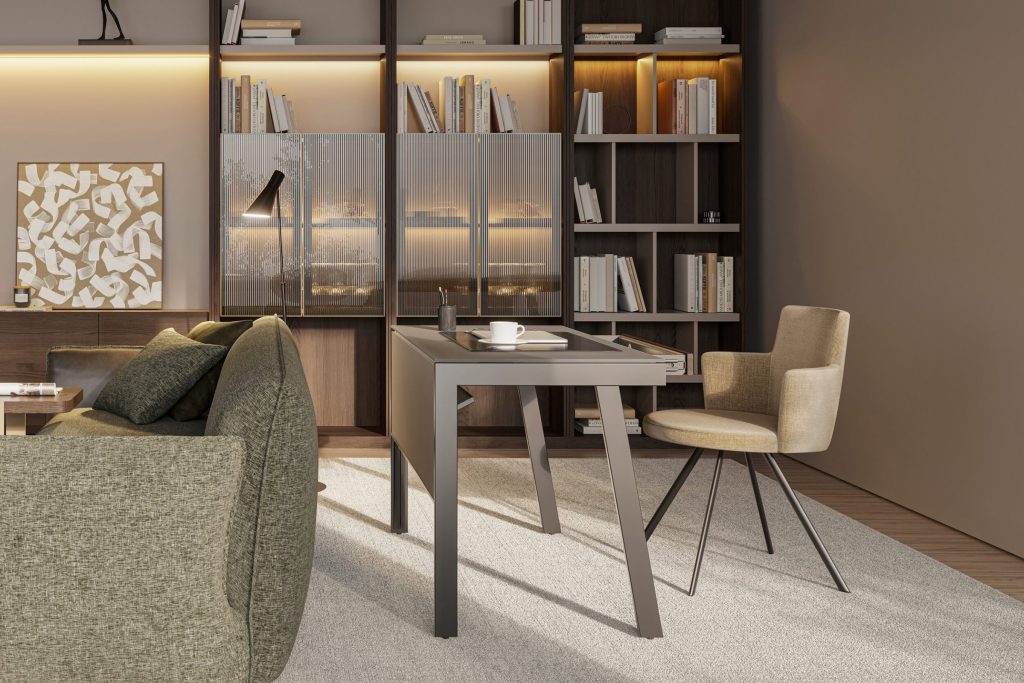 Contemporary workspace with modern desk and elegant chair, showcasing LEOPARD Furniture's luxurious design.