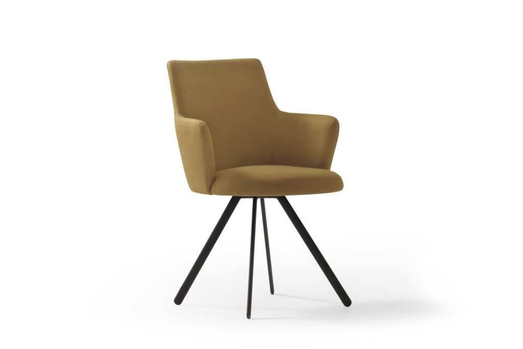 Contemporary mustard velvet armchair by LEOPARD Furniture on white background, ideal for modern interiors.