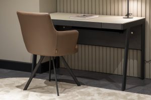 Contemporary office chair and desk setup in elegant modern style by LEOPARD Furniture, Canada.
