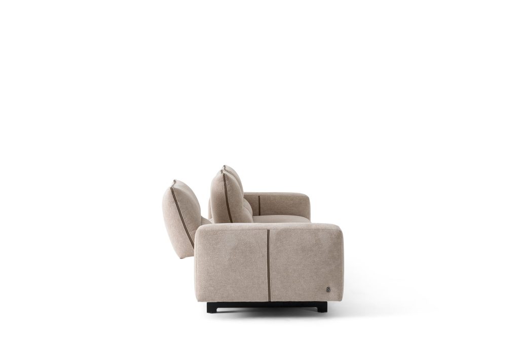 Modern beige sectional sofa on white background by LEOPARD Furniture, sleek luxury Canadian design.