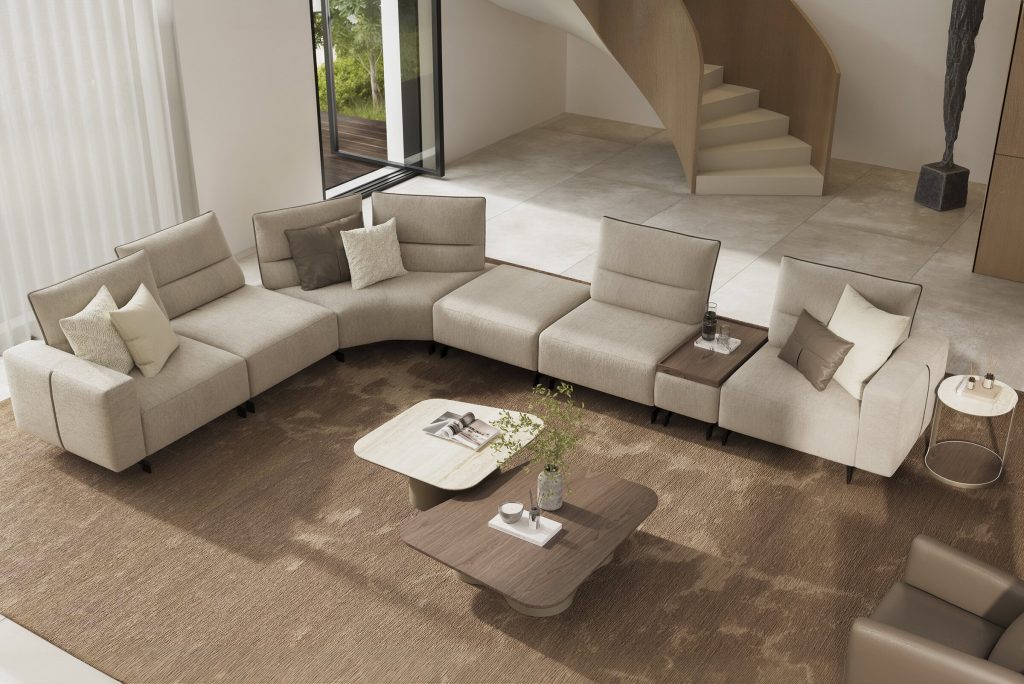 Elegant sectional sofa in modern Canadian interior, showcasing LEOPARD Furniture's luxury contemporary living room design.