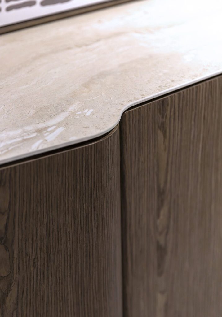 Sleek marble-topped wooden cabinet with elegant grain detail by LEOPARD Furniture, Canada’s luxury interior design leader.