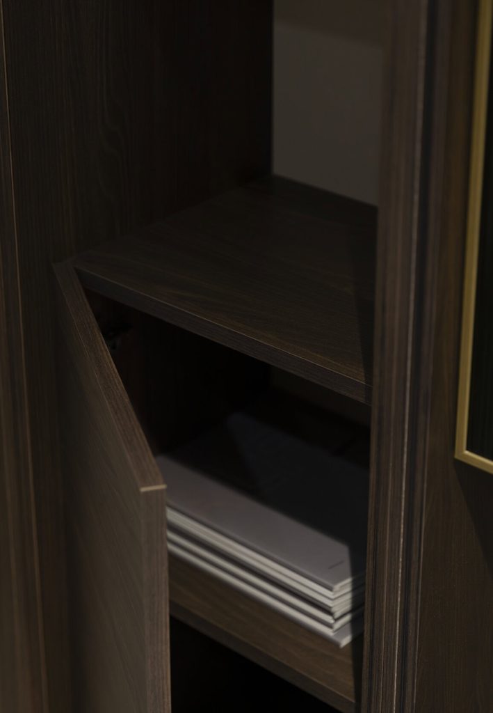 Elegant wooden bookshelf with hidden compartment by LEOPARD Furniture, enhancing modern chic interiors.