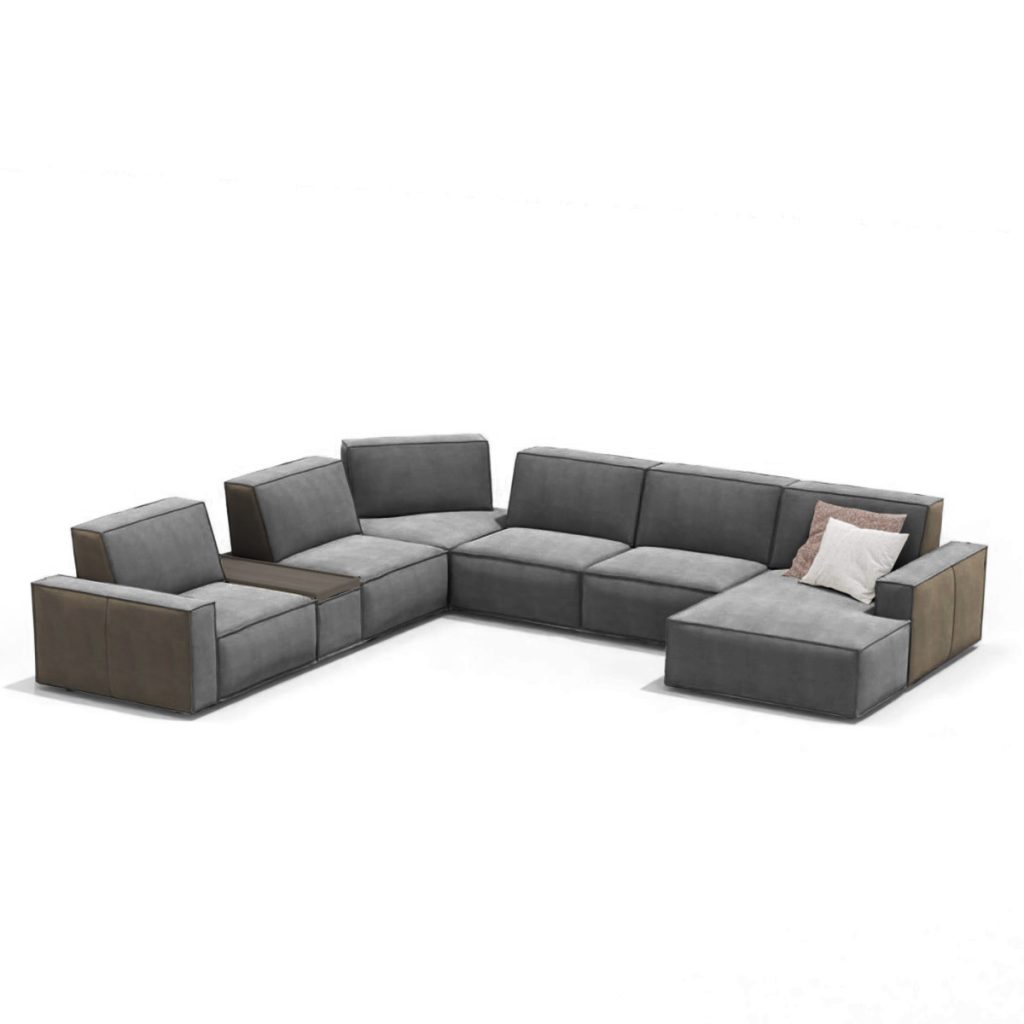 Modular grey sectional sofa on white background from LEOPARD Furniture, showcasing modern luxury for high-end interiors.