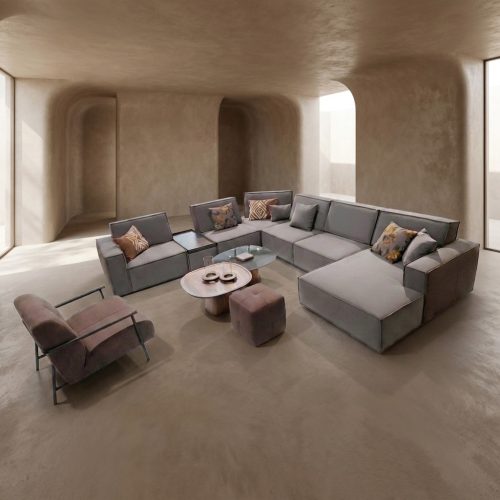 Luxurious modular sectional sofa set in elegant minimalist living room by LEOPARD Furniture, Canada.