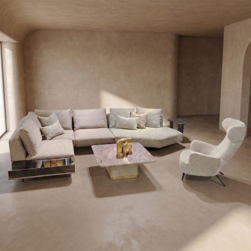 Luxury modern sectional sofa in minimalist living room by LEOPARD Furniture, Canada. High-end interior design.