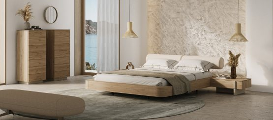 Chambre à coucher côtière moderne avec lit à plate-forme et commode en bois par LEOPARD Furniture, avec un décor minimaliste.