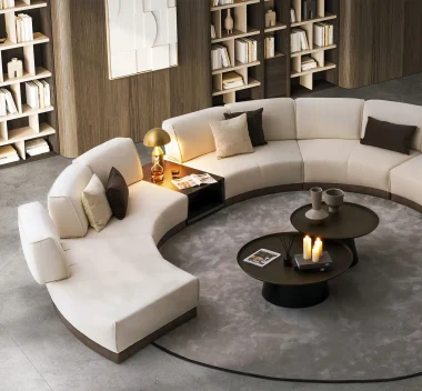 canapé sectionnel modulaire rond en tissu blanc design scandinave de luxe